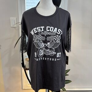 West Coast California Graphic T Shirt with mesh sleeves size 1X